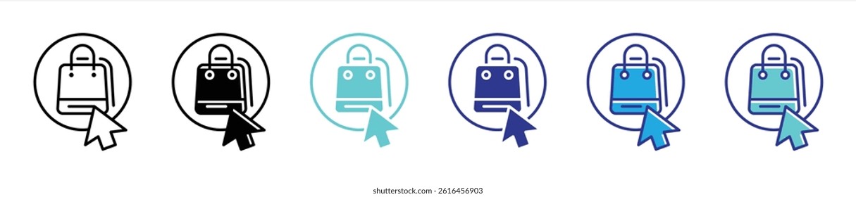 shopping bag icon set. package, online shopping, shopping bag with mouse clicking thin line and different color style icon for your app and web. vector illustration