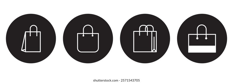 Shopping bag icon set. Paper market bag symbols. Purchase sign. E-Commerce and online shop. Flat and line style - stock vector