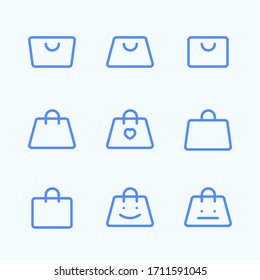 Shopping bag icon set. Round and thin vector illustration of the shopping hand bad icons. 