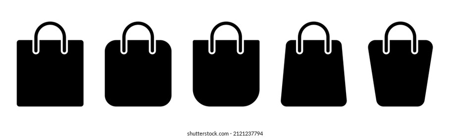 Juego de iconos de la bolsa de compras. Símbolo de bolsa en glifo. Ilustración comercial. Icono de paquete en sólido. Compra bolsa en glifo. Ilustración vectorial de material.
