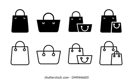 Juego de iconos de la bolsa de compras. vector de icono de compra