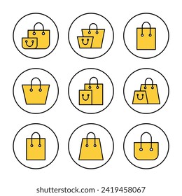 vector conjunto de iconos de la bolsa de compras. signo de compra y símbolo