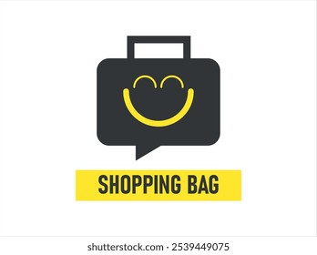 Conjunto de ícone de saco de compras. vetor de ícone de compras, saco com ícone de sorriso, saco preto, com saco de compras isolado em um fundo branco. Compras recicláveis prontas para impressão.