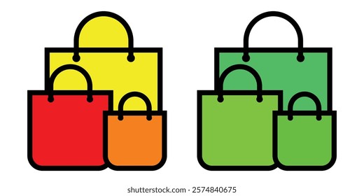 Shopping bag icon set. shopping icon vector. shopping sign and symbol. Eco paper bag. Handbag icon.  Linear icon collection. Editable stroke.  Grocery bag outline vector. Design eps 10