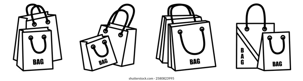 Shopping bag icon. Shoping bag thin line icon collection. Stock vector..