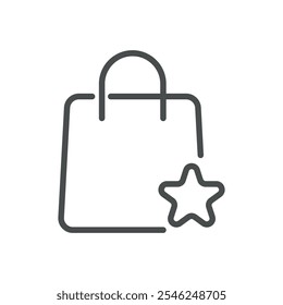 Shopping Bag Icon with Star Symbol, Favorite or Special Item Indicator, Minimalist Line Design for Retail and E-commerce Vector Illustration