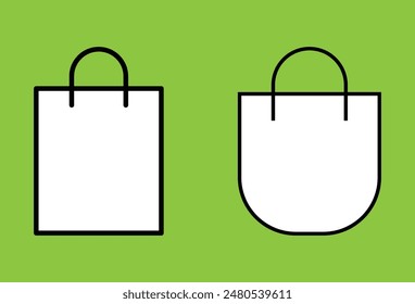 Shopping bag icon symbol. Shopping bag icon vector, filled flat sign, solid pictogram isolated on green background. Vector illustration. Eps file 87.