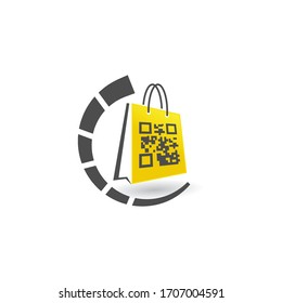 Shopping bag icon symbol for your best business symbol with barcode. Fast Shopping bag icon in trendy design style. Vector illustration EPS.8 EPS.10