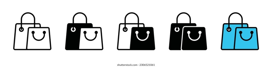 Shopping bag icon in thin line, flat, and color style on white background. Online shop, E-commerce, paper bag symbol for apps and websites. Vector illustration