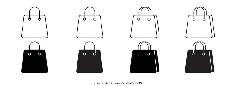 Shopping bag icon in thin line and flat style on white background. Online shop, E-commerce, paper bag symbol for apps and websites. Vector illustration