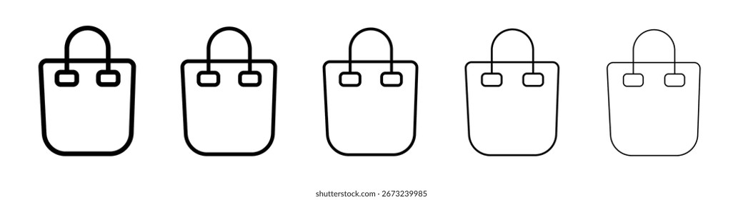 Conjunto de contorno de línea delgada de icono de bolsa de compras o colección