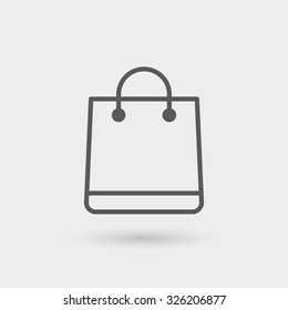 shopping bag icon, thin line, black color with shadow