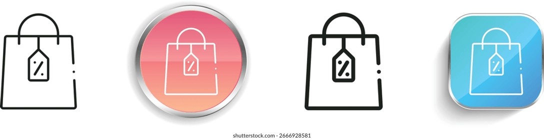ícone de saco de compras. Design fino, linear, regular e estilo botão isolado no fundo branco