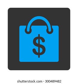Shopping bag icon. This flat rounded square button uses blue and gray colors and isolated on a white background.