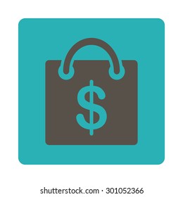 Shopping bag icon. This flat rounded square button uses grey and cyan colors and isolated on a white background.