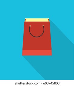 Shopping bag icon in trendy flat style. Web site page and mobile app design element. Flat design in stylish colors. Isolated. Long Shadow.