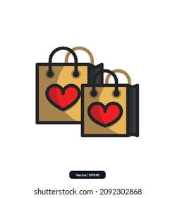 shopping bag icon. valentine's day icons, such as celebration, happiness, romantic, heart, love. Happy valentine day related icon in white background. eps10