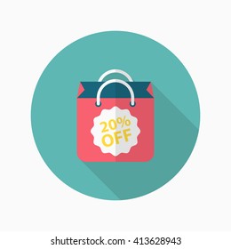 Shopping bag icon, Vector flat long shadow design. EPS10