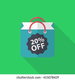 Shopping bag icon, Vector flat long shadow design. EPS10