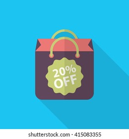 Shopping bag icon, Vector flat long shadow design. EPS10
