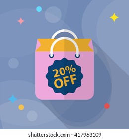 Shopping bag icon, Vector flat long shadow design. EPS10