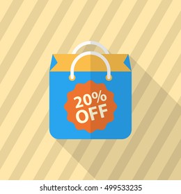 Shopping bag icon, Vector flat long shadow design. EPS10