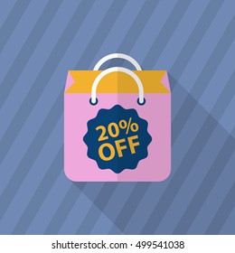 Shopping bag icon, Vector flat long shadow design. EPS10