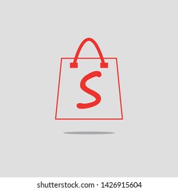 Shopping Bag Icon Vector Illustration Logo Template - Red - lines
