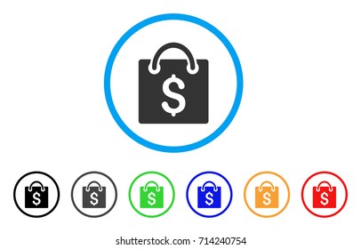 Shopping Bag icon. Vector illustration style is a flat iconic shopping bag grey rounded symbol inside light blue circle with black, gray, green, blue, red, orange color versions.
