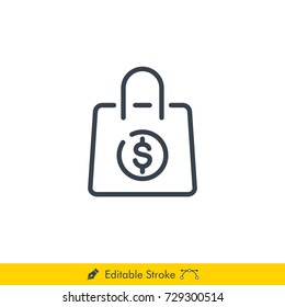 Shopping Bag Icon / Vector - In Line / Stroke Design with Editable Stroke