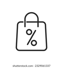 Shopping Bag Icon. Vector Linear Editable Sign For Retail Discounts, Sale Events, and Consumer Savings. Ideal for Marketing and Retail Concepts.