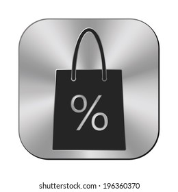 shopping bag icon - vector metal button