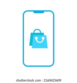 Shopping bag icon vector on smartphone screen