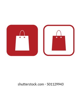 Shopping bag icon vector. Red and white