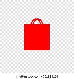Shopping bag. icon. Vector. Red flat icon on transparent background.