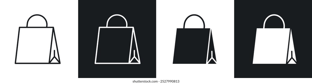 Shopping bag icon vector icon set black filled and outlined style.