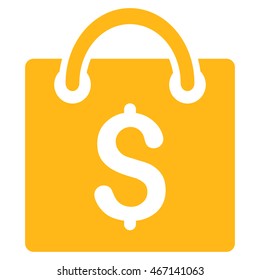 Shopping Bag icon. Vector style is flat iconic symbol with rounded angles, yellow color, white background.