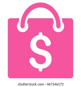 Shopping Bag icon. Vector style is flat iconic symbol with rounded angles, pink color, white background.