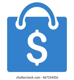 Shopping Bag icon. Vector style is flat iconic symbol with rounded angles, cobalt color, white background.