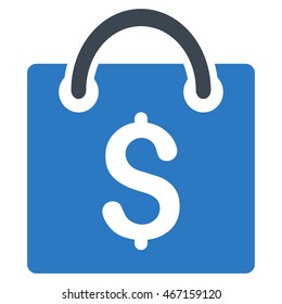 Shopping Bag icon. Vector style is bicolor flat iconic symbol with rounded angles, smooth blue colors, white background.
