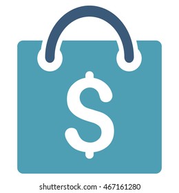 Shopping Bag icon. Vector style is bicolor flat iconic symbol with rounded angles, cyan and blue colors, white background.