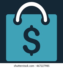 Shopping Bag icon. Vector style is bicolor flat iconic symbol with rounded angles, blue and white colors, dark blue background.