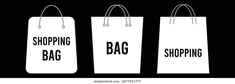 Shopping bag icon. a white shopping bag with handles on a black background