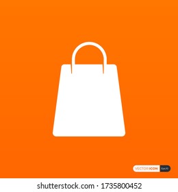 Icono de la bolsa de compras. Forma blanca aislada en fondo naranja. Elementos de plantilla de diseño de iconos de vector plano.