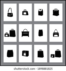 Shopping Bag Icons. Collection of Black Line Icons Isolated on a White Background. A Vector Illustration