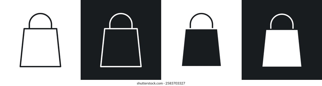 Shopping bag icons collection in black and white filled and line versions