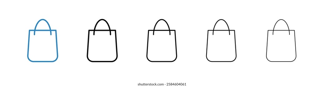 Shopping bag icons in five different stroke sizes