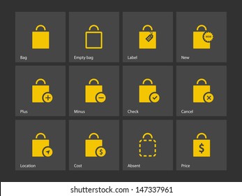 Shopping bag icons on gray background. Vector illustration.