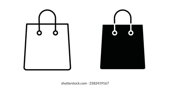 Shopping bag icons pack vectors in black flat and strokes