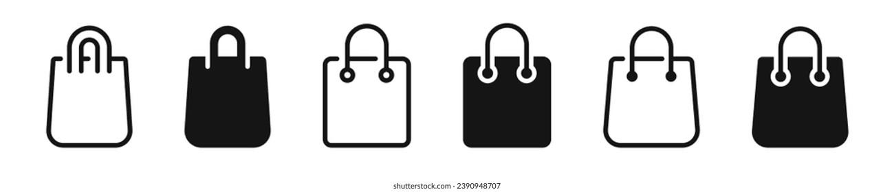 Bolsa de compras Iconos. Icono vector de bolsa de papel. Símbolos comerciales. Logotipo de comercio electrónico
